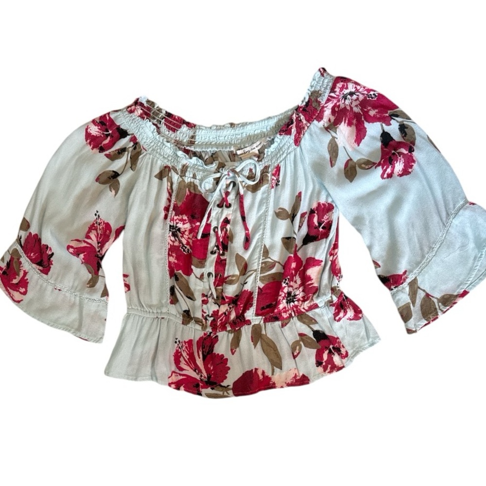 American Rag Floral Lace Up Top